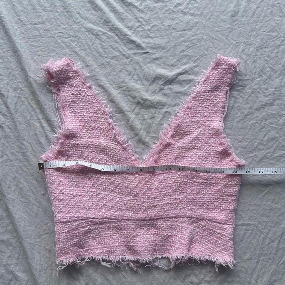 Zara Pink Tweed Deep V‎ Neck Crop Top XS - Picture 5 of 8